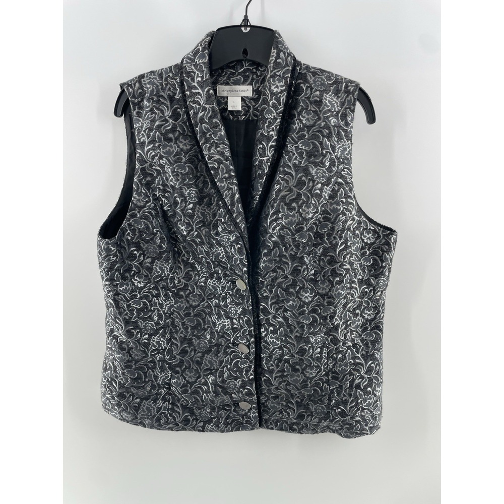 Christopher‎ & Banks Women's Vest Brocade Gray Silver Lined 3 button size L